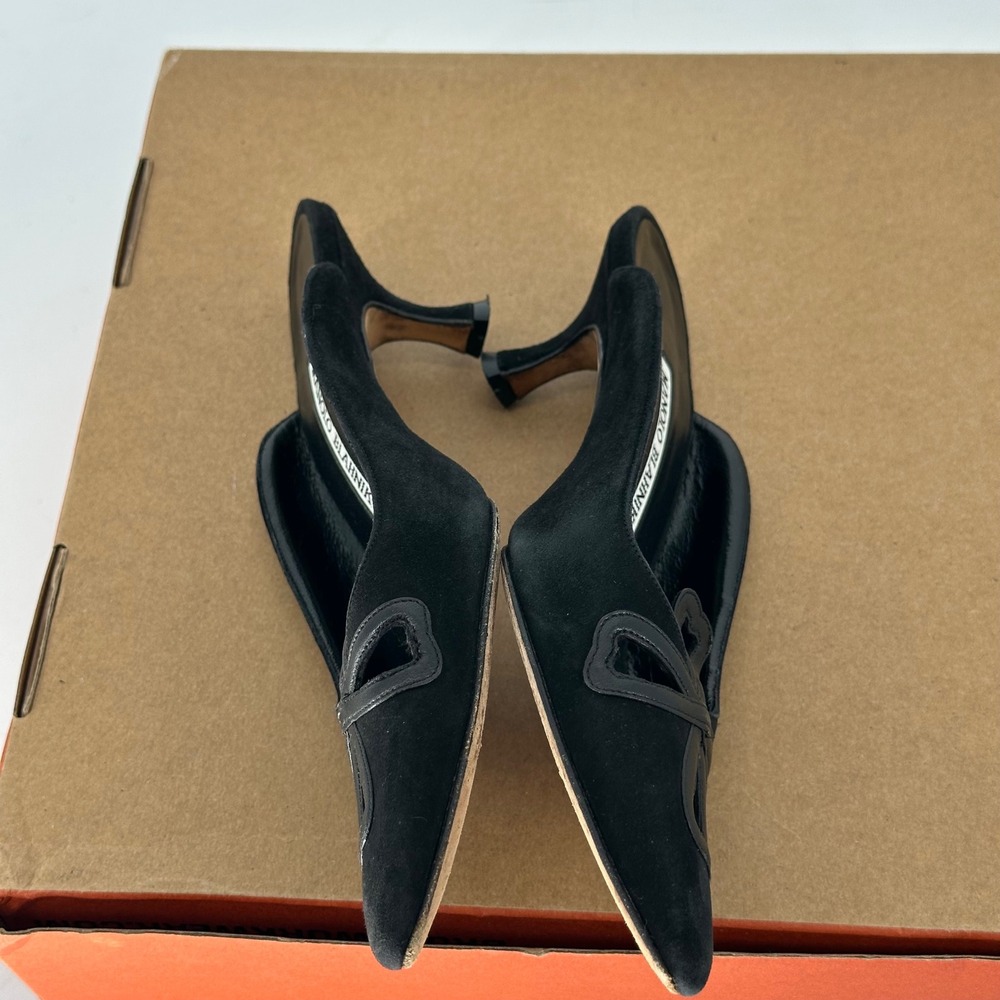 Y2K Manolo Blahnik Black Suede Leather Pointed Low Kitten Mule 2" Heel EU 37 - Picture 9 of 9